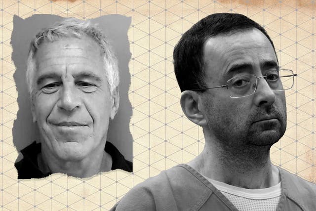 <p>Jeffrey Epstein (inset) sent Larry Nassar (right) a letter before he killed himself in jail </p>