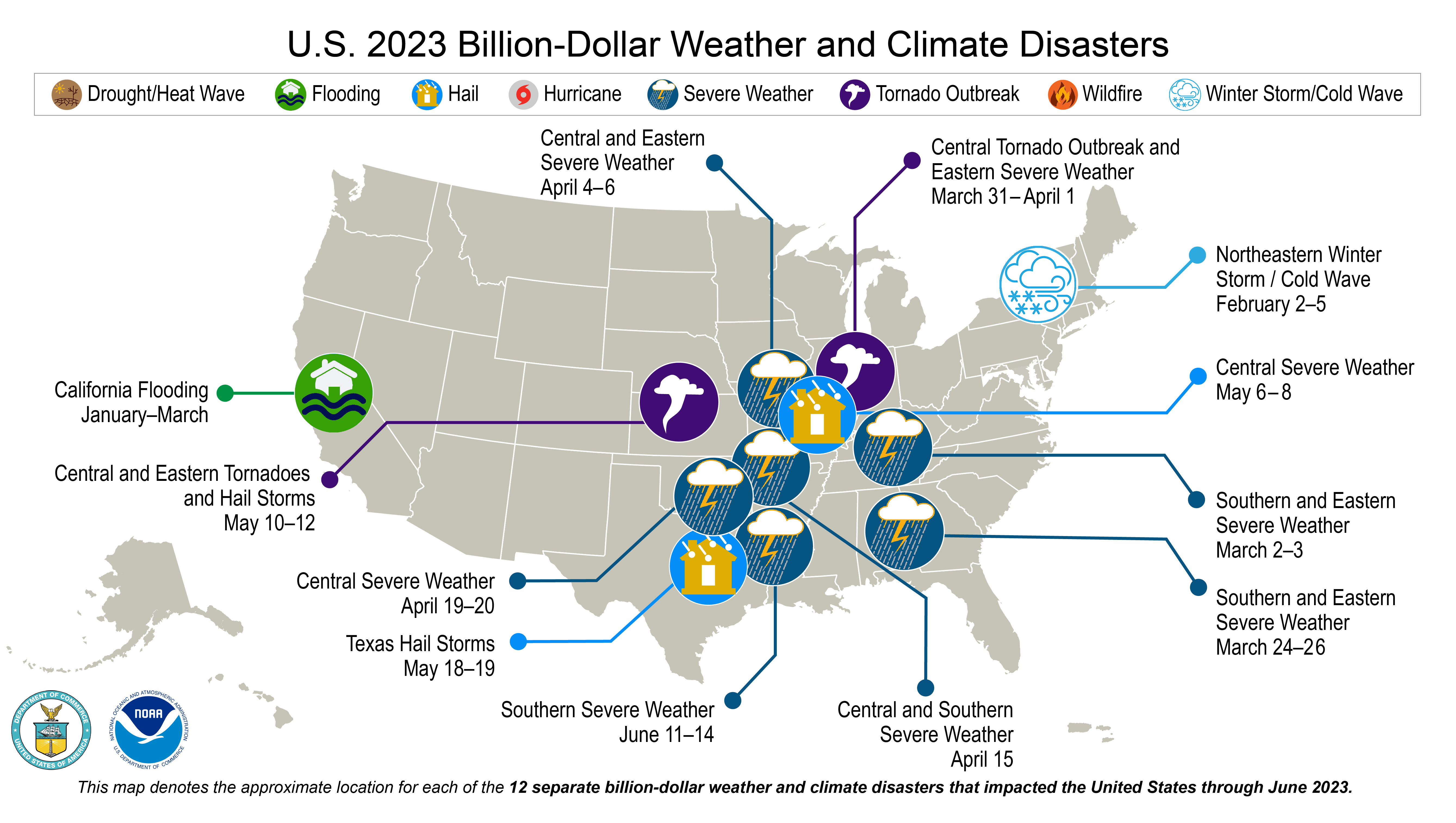 Chart from NOAA shows 12 confirmed climate disaster events with losses exceeding $1bn each to affect United State