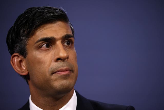 Prime Minister Rishi Sunak during a press conference in Downing Street following the announcement of pay recommendations for public sector workers (Henry Nicholls/PA)