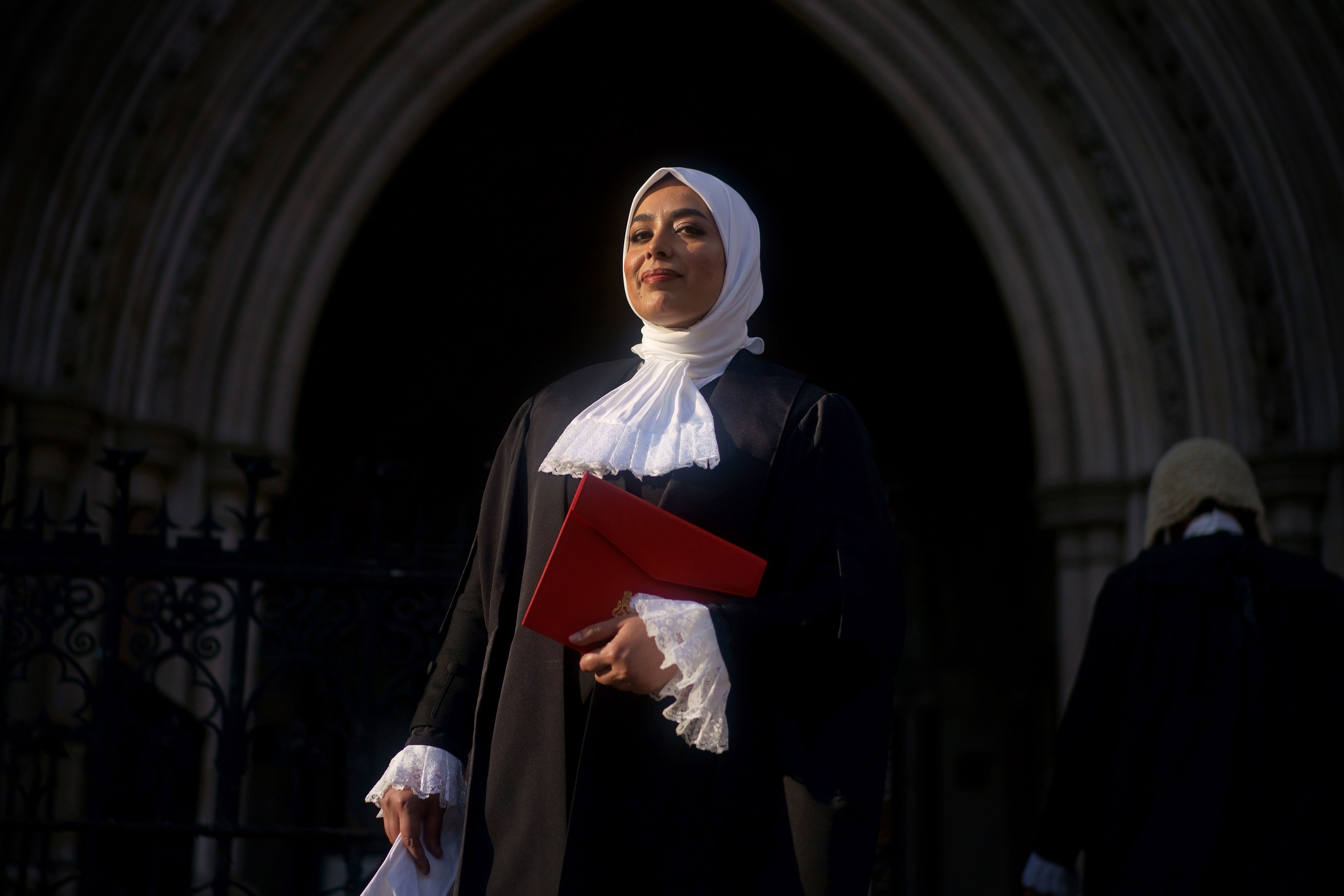 Sultana Tafadar KC outside the Royal Courts of Justice after receiving her Letters Patent – the document denoting the award for excellence in advocacy – in a ceremony at the Palace of Westminster (Victoria Jones/PA)