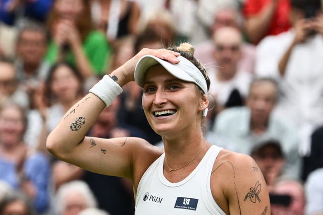 <p>Czech Republic’s Marketa Vondrousova celebrates her semi-final win</p>