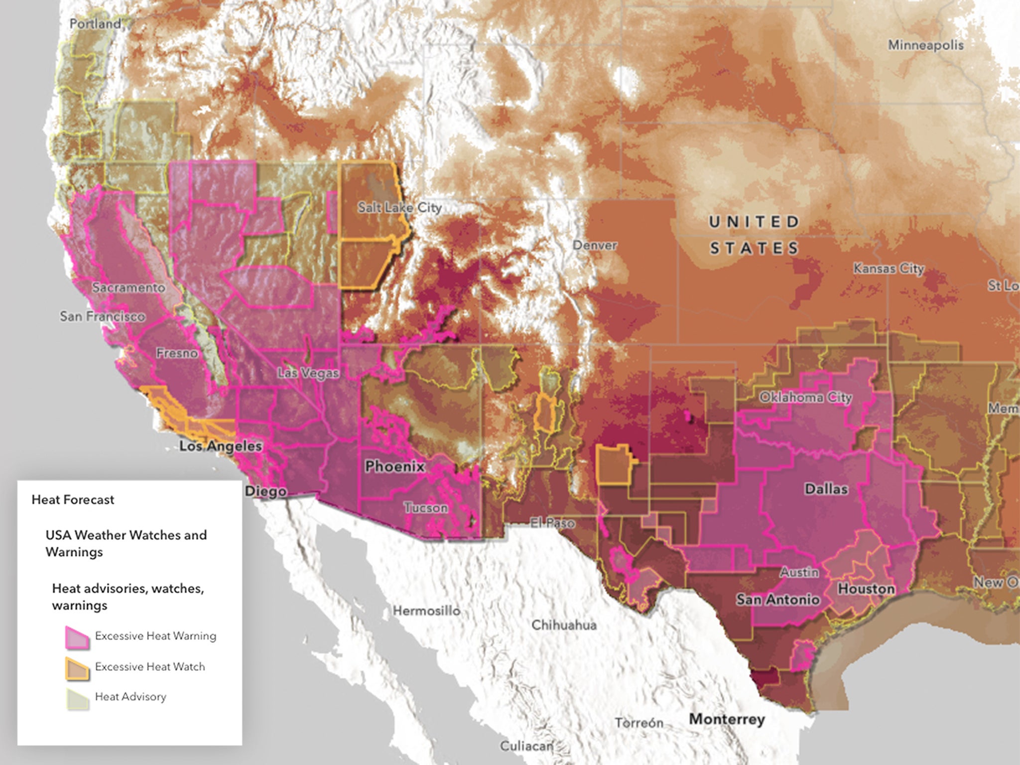 Heat alerts were in place across much of the southern and western US on Thursday