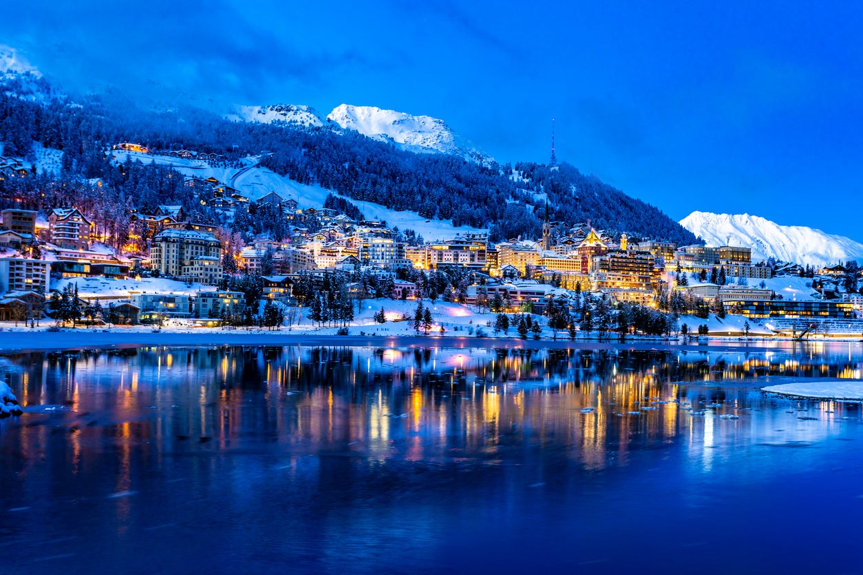 A view of St Moritz from the lake