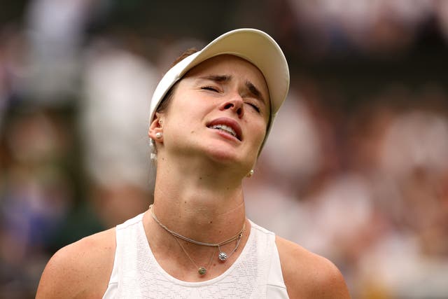 <p>Elina Svitolina reacts during her defeat to Marketa Vondrousova</p>