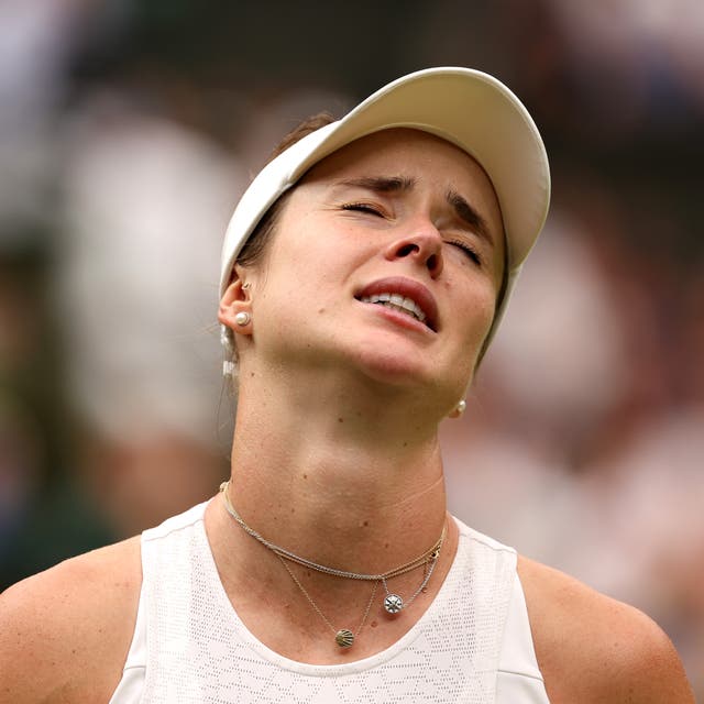 <p>Elina Svitolina reacts during her defeat to Marketa Vondrousova</p>
