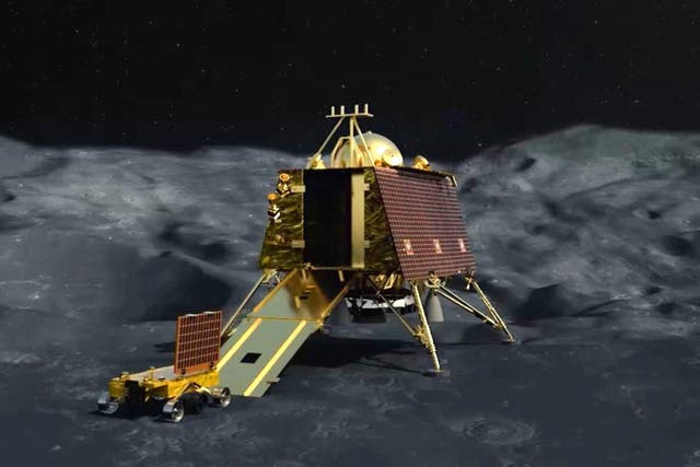 <p>Artist image of Chandrayaan-3 rover and lander on Moon</p>