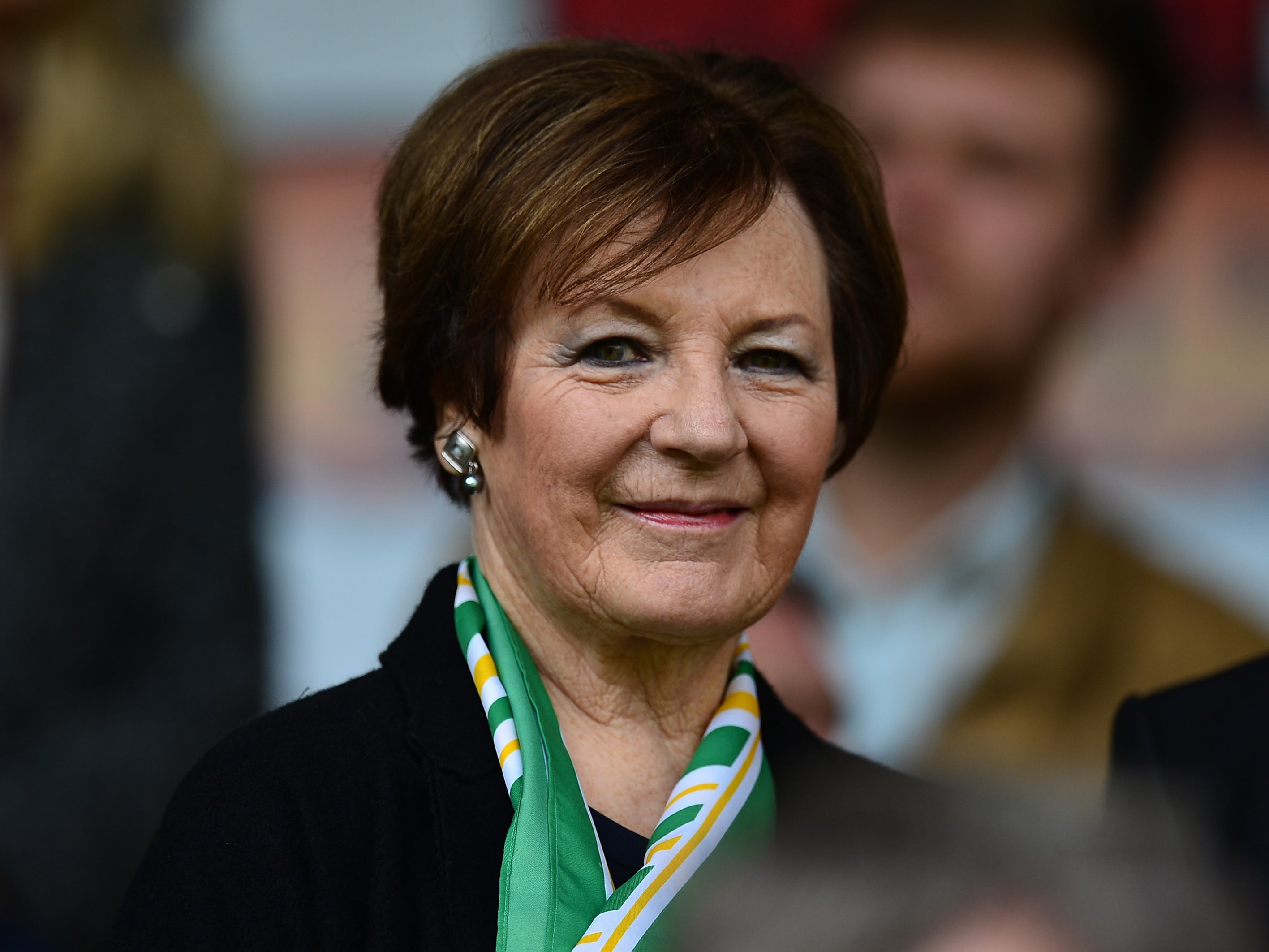 Delia Smith, Norwich City majority shareholder is seen on the stand prior to the Barclays Premier League match between Norwich City and Newcastle United at Carrow Road on April 2, 2016