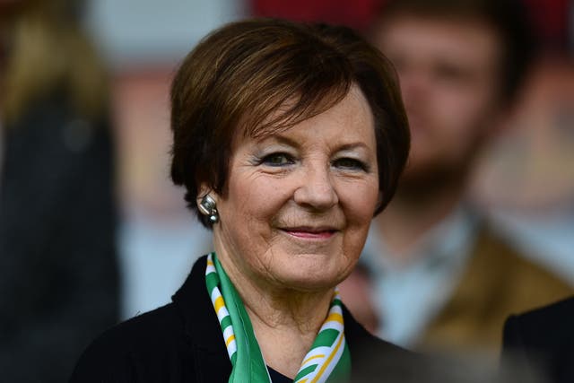 <p>Delia Smith, Norwich City majority shareholder is seen on the stand prior to the Barclays Premier League match between Norwich City and Newcastle United at Carrow Road on April 2, 2016</p>
