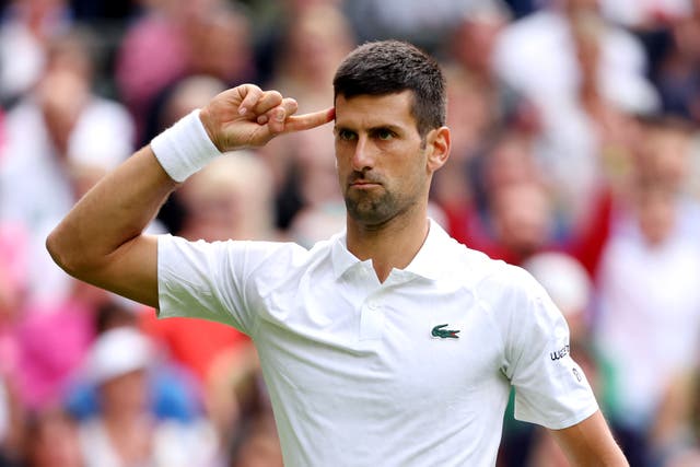 <p>Novak Djokovic is bidding to equal Roger Federer’s men’s record at Wimbledon </p>