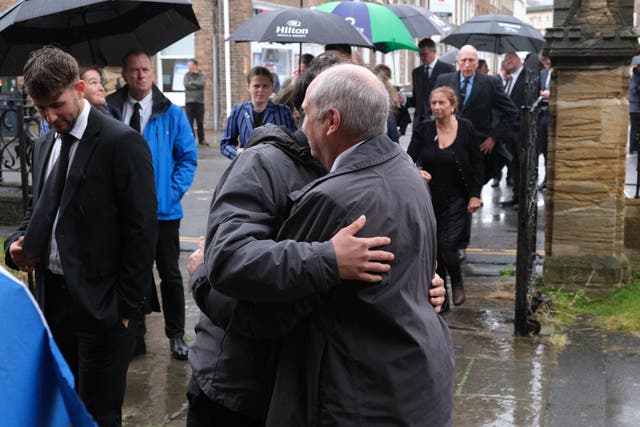 Mourners arrive for the funeral of Barnaby Webber at Taunton Minster in Taunton, Somerset (Matt Keeble/PA)