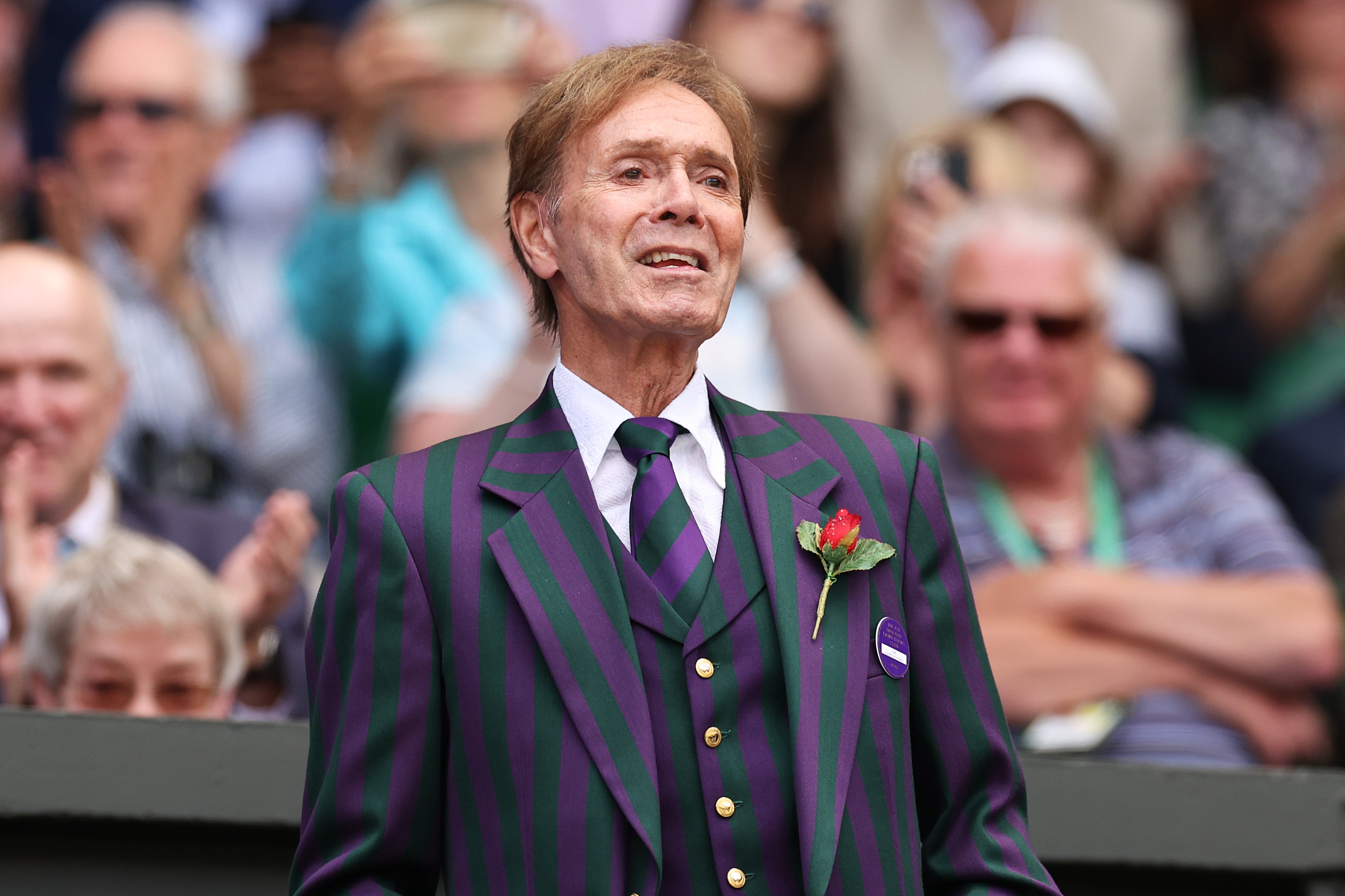 Cliff Richard performs at the Centre Court Centenary Celebration on day seven of The Championships Wimbledon 2022 at All England Lawn Tennis and Croquet Club on July 03, 2022
