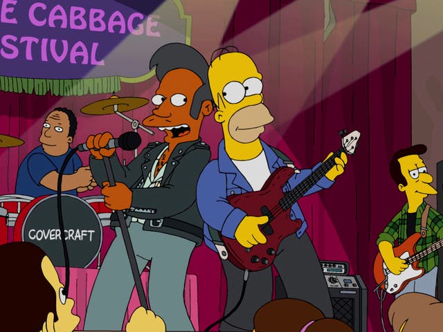 <p>Homer and Apu in the ‘Simpsons’ episode ‘Covercraft’</p>