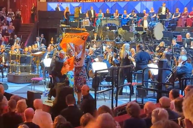 Just Stop Oil protestors disrupting the first night of the BBC Proms (Just Stop Oil/PA)