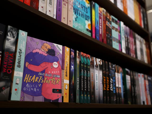 <p>A copy of Alice Oseman’s ‘Heartstopper’ is displayed in Lira in Budapest</p>