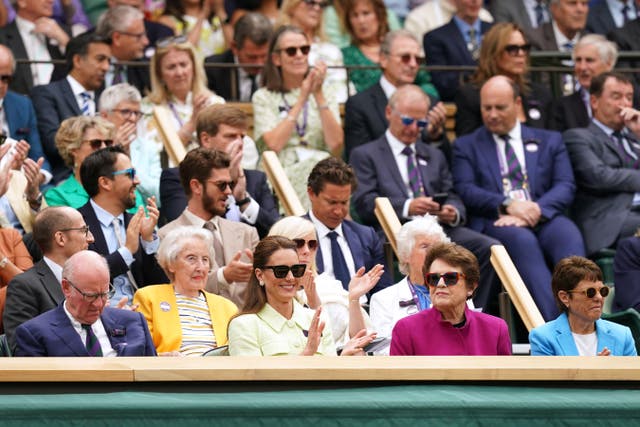 The Princess of Wales (centre) seated alongside Billie Jean King (right) in the Royal Box (John Walton/PA)