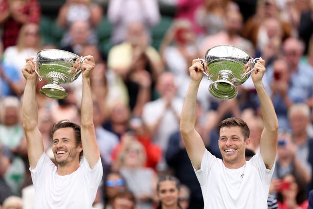 Neal Skupski, right, won the Wimbledon men’s title with his Dutch partner Wesley Koolhof (Steven Paston/PA)