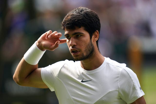 <p>Carlos Alcaraz claimed a mammoth 26-minute game in the third set </p>