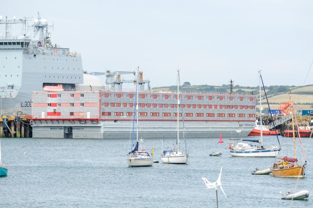 The Bibby Stockholm accommodation barge has left Falmouth docks (Matt Keeble/PA)