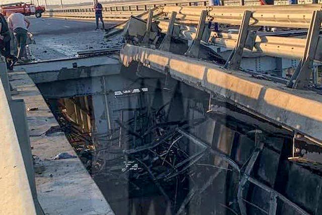<p>The latest attack was on a part of the bridge less used by Russian forces, but still an important link</p>