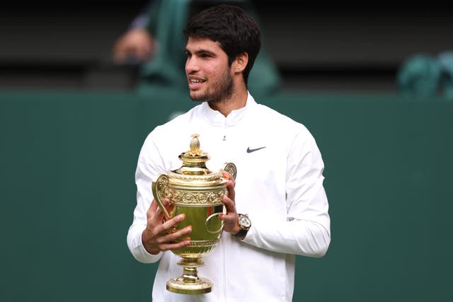 Carlos Alcaraz is a two-time grand slam champion aged just 20 (Steven Paston/PA)