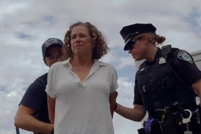 <p>Abigail Disney being arrested in East Hampton, New York during a climate protest</p>