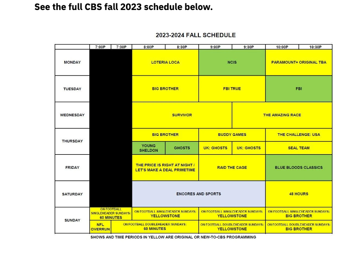 CBS full fall 2023 schedule