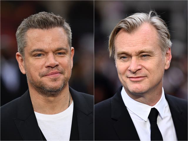 <p>Matt Damon (left) and Christopher Nolan</p>