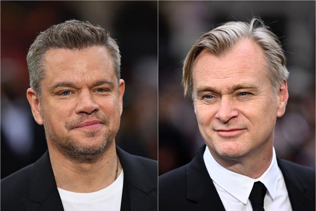 <p>Matt Damon (left) and Christopher Nolan</p>