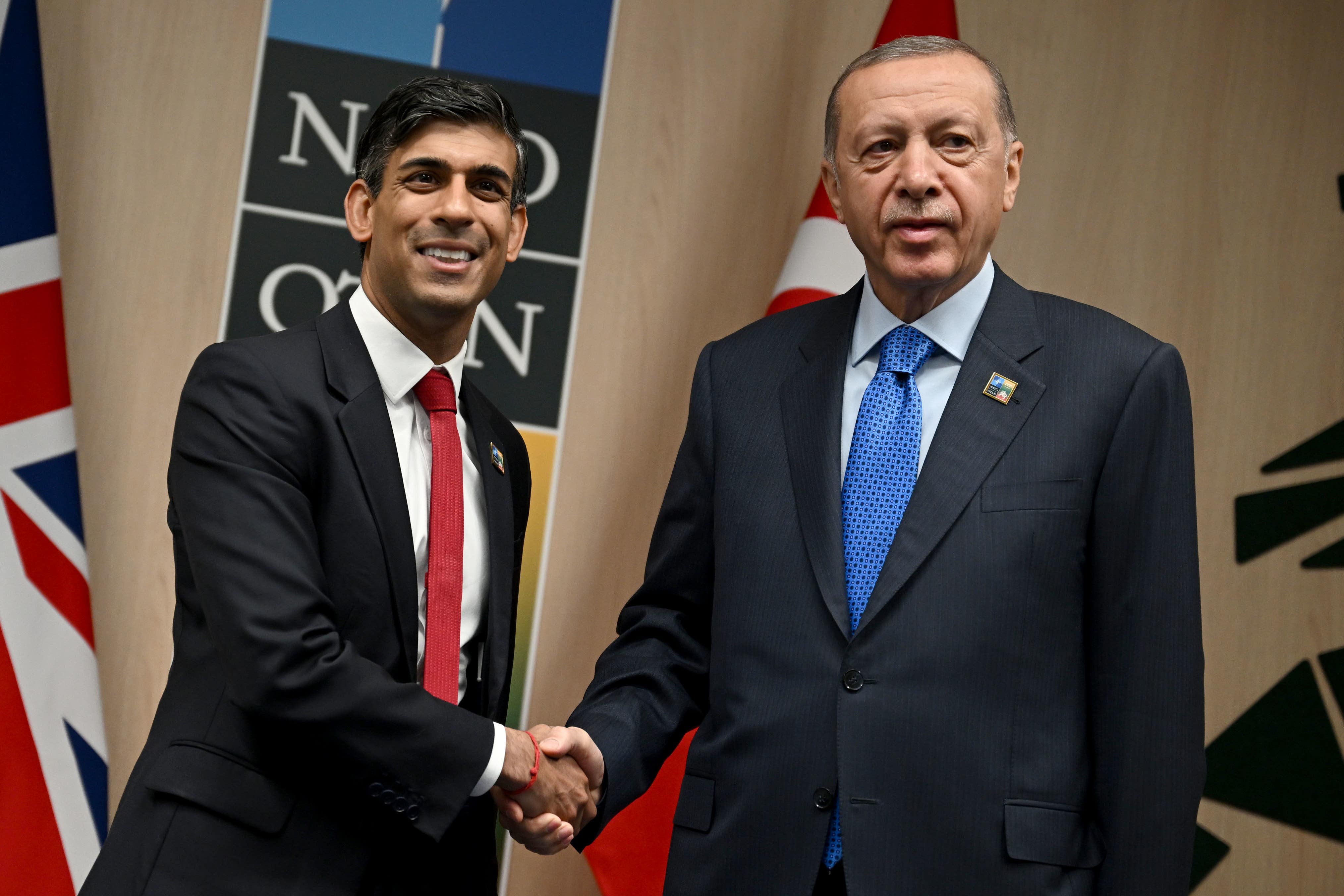 British prime minister Rishi Sunak (L) with Turkey’s president Recep Tayyip Erdogan during a Nato summit