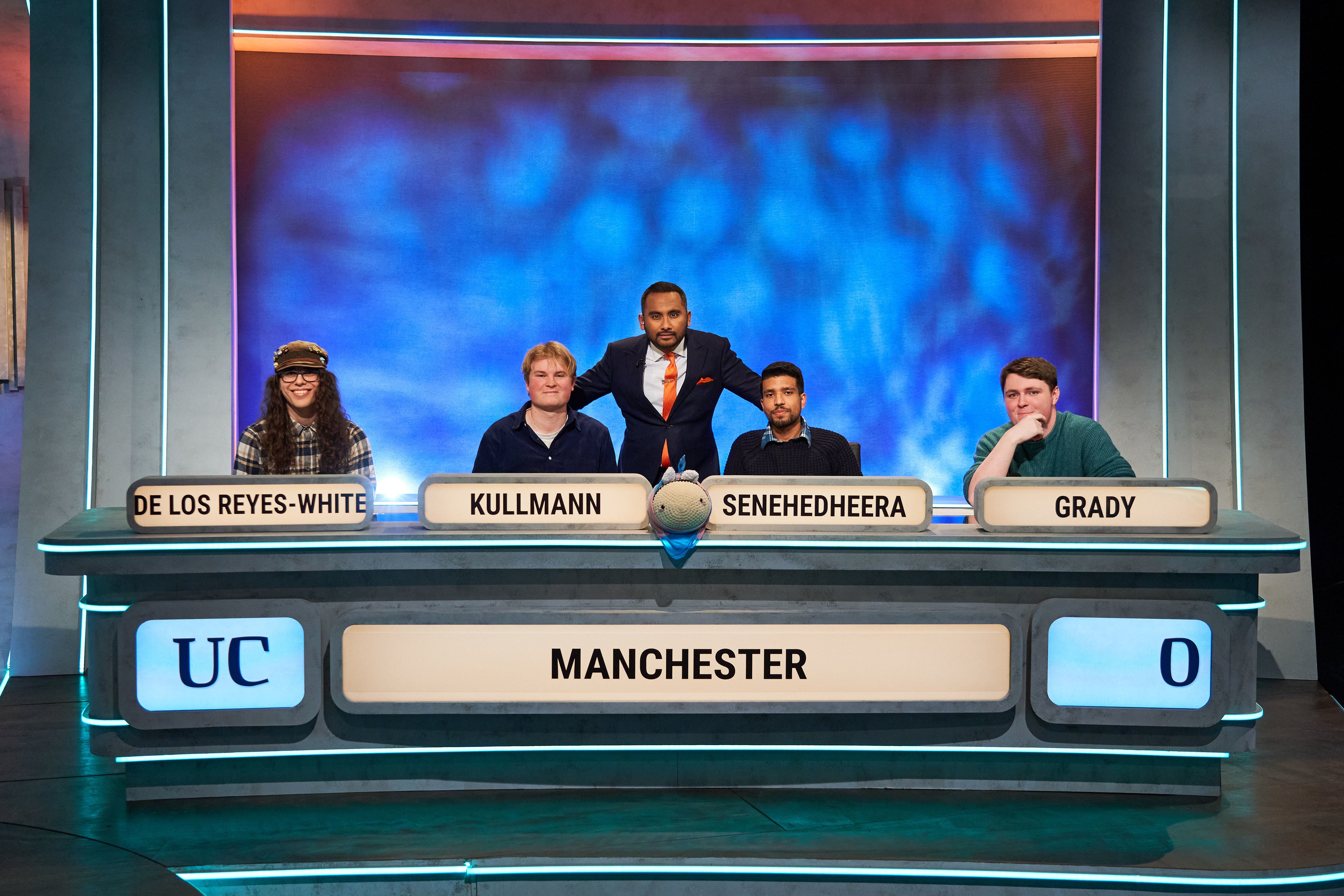 Rajan with the team from Manchester during his first episode of ‘University Challenge'