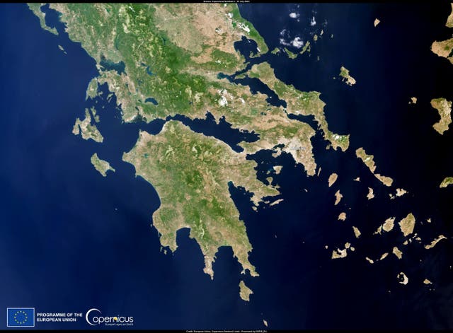 <p>One of the Copernicus Sentinel-3 satellite images captured on 16 July 2023 reveals a clear view of Greece without clouds, illustrating the ongoing exceptional heatwave in southern Europe</p>