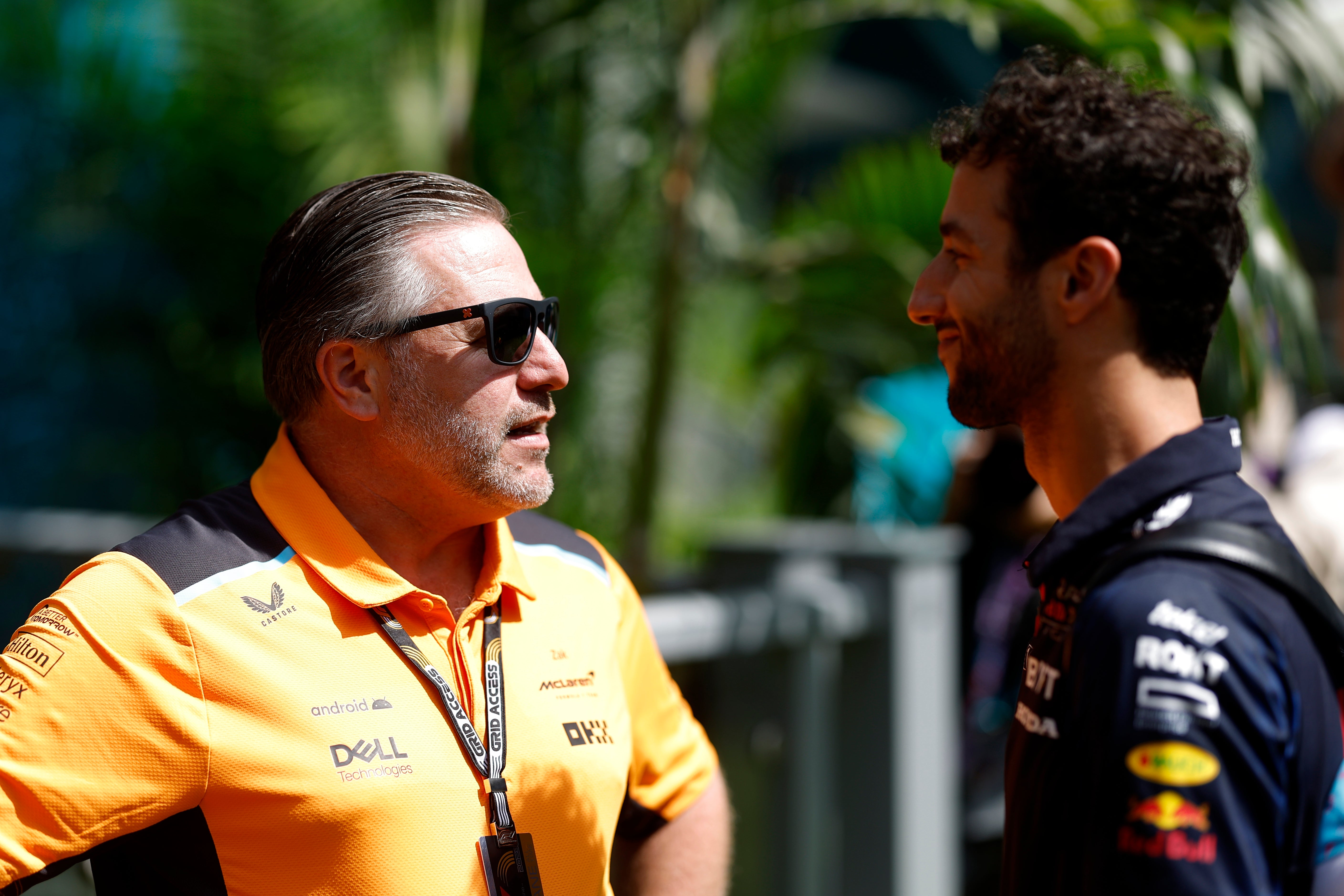 Ricciardo speaks to former boss Zak Brown at the Miami Grand Prix in May