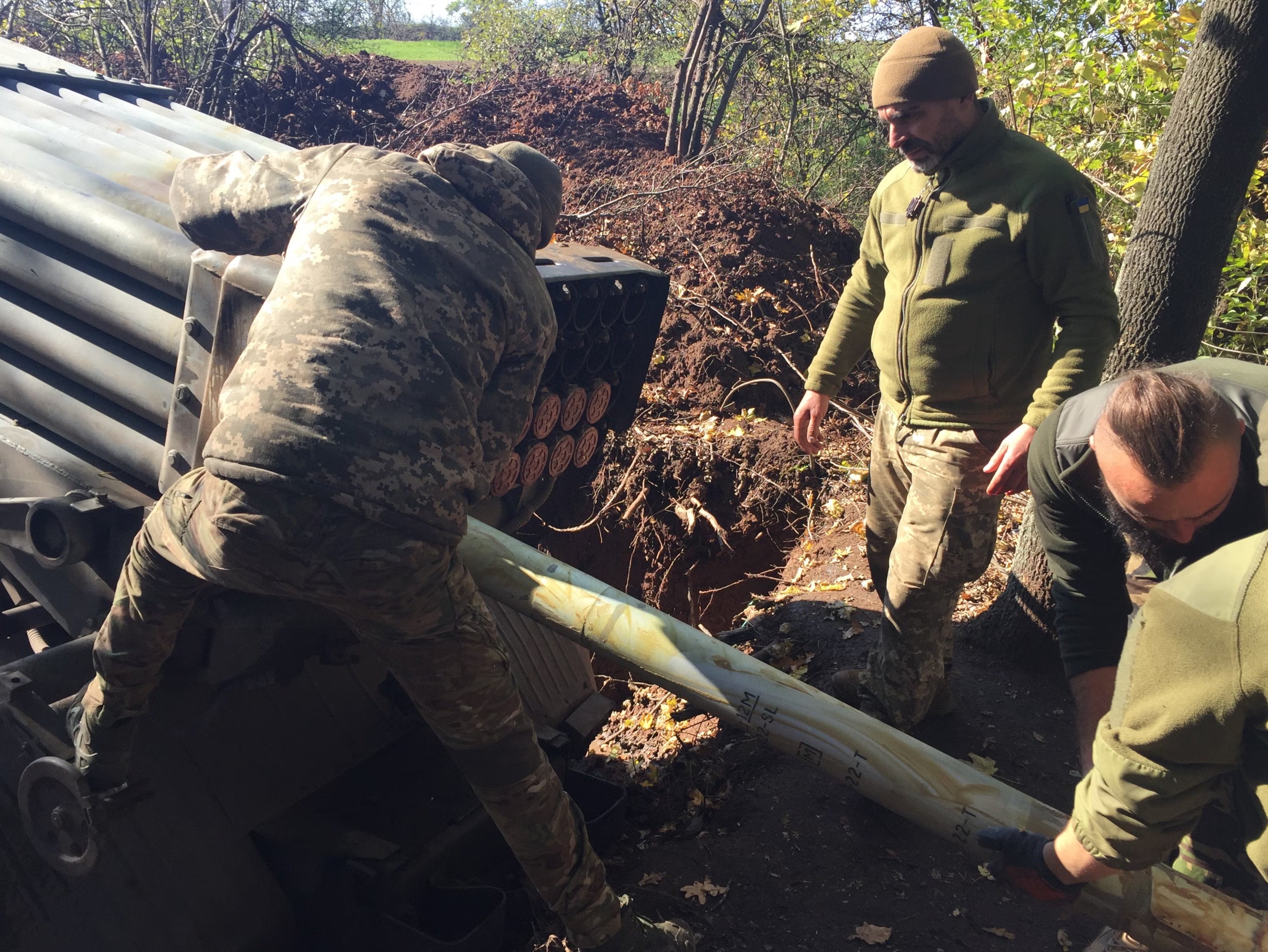 A 10th Assault Brigade ‘Grad’ multiple missile launcher system being loaded to fire on Russian positions