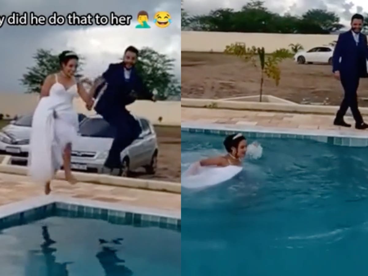 Groom called out over ‘red flag’ pool prank he pulled on his bride on wedding day