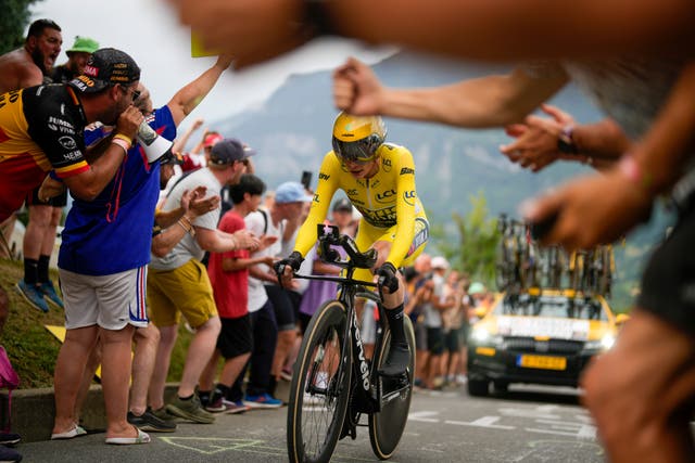 Jonas Vingegaard opened up a big lead at the Tour de France with victory in Tuesday’s time trial (Thibault Camus/AP)