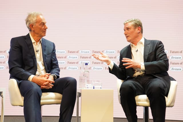 Sir Keir Starmer spoke to former Labour leader Sir Tony Blair at the Future of Britain conference (Stefan Rousseau/PA)