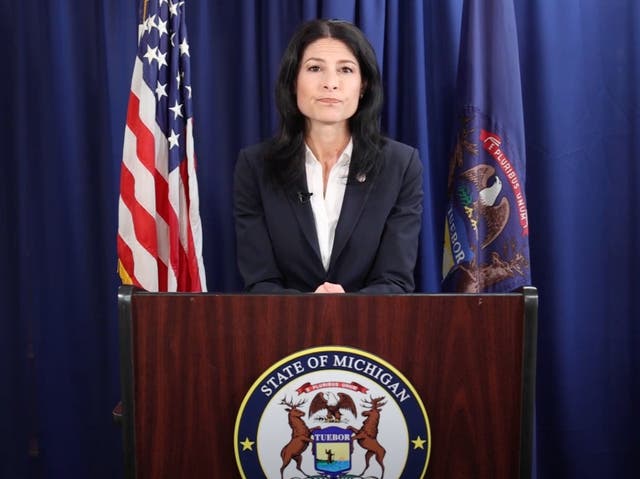 <p>Michigan Attorney General Dana Nessel announces charges against 16 ‘fake’ electors on 18 July, 2023.</p>