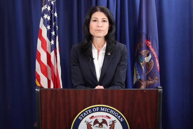<p>Michigan Attorney General Dana Nessel announces charges against 16 ‘fake’ electors on 18 July, 2023.</p>