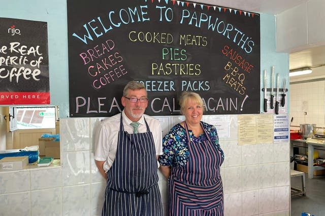 Trevor Pattinson and Julia Harrington said customers still wanted them to bake pies despite temperatures exceeding 40C on July 19 2022 (Callum Parke/PA)
