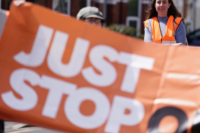 Just Stop Oil protesters have targeted the Department for Energy Security and Net Zero in central London with orange paint (Jordan Pettitt/PA)