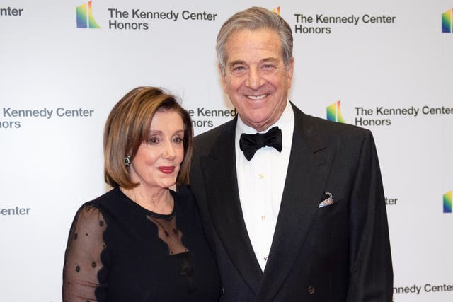 <p>Speaker of the House Nancy Pelosi, D-Calif., and her husband, Paul Pelosi, arrive at the State Department for the Kennedy Center Honors State Department Dinner, on Dec. 7, 2019. Nancy Pelosi said she felt guilty that her husband was injured in an attack meant for her in 2022 </p>