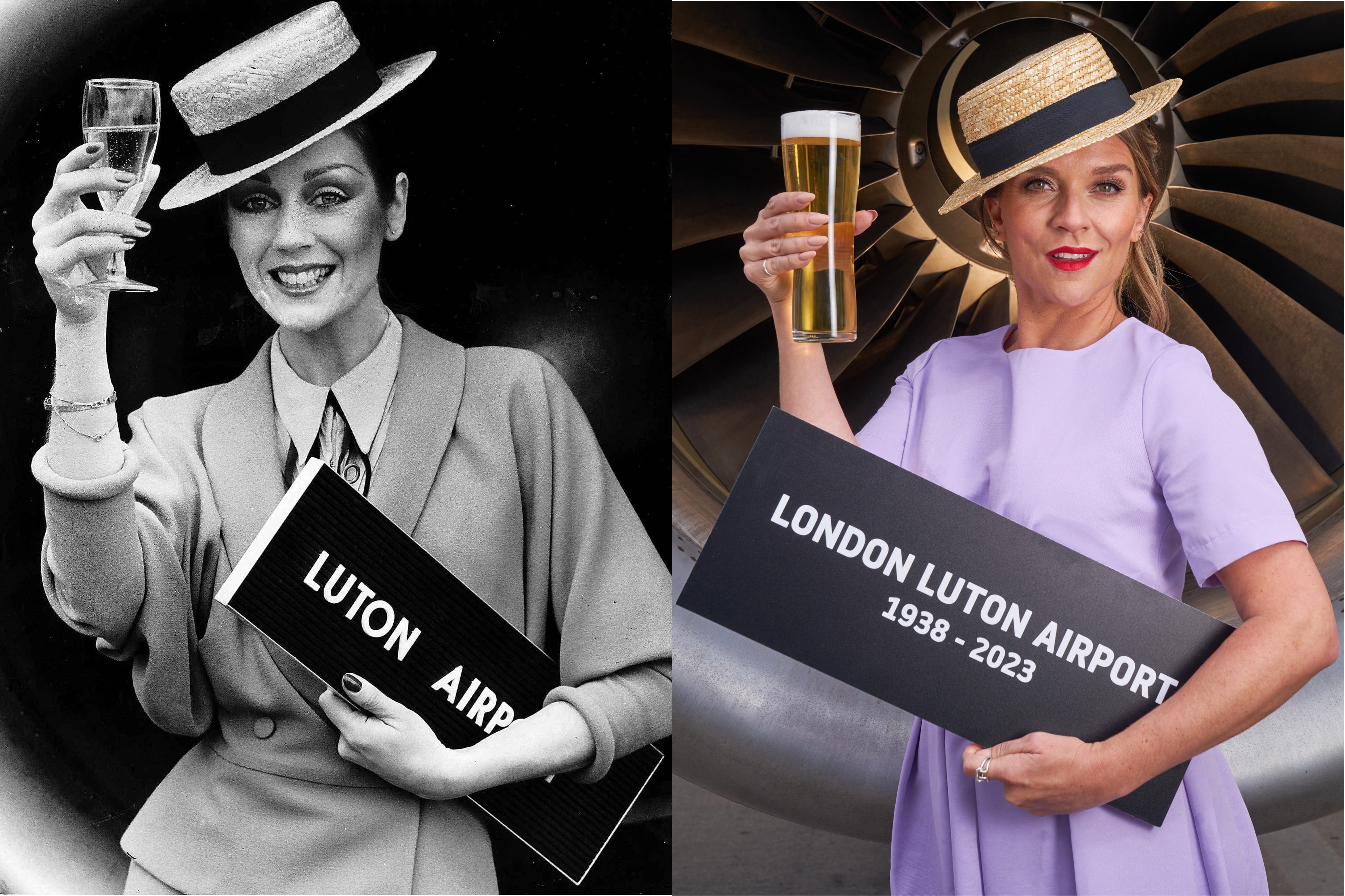 Candice replicated the iconic Lorraine Chase London Luton Airport image while on her visit