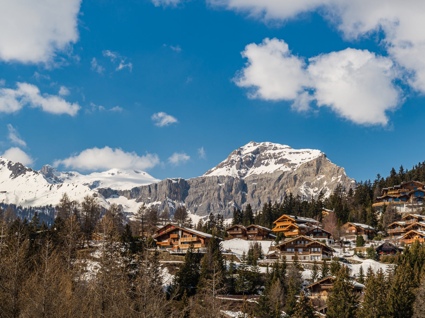 The Swiss village’s ski resort overlooks the Rhone River valley