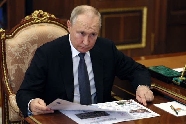 <p>Vladimir Putin during a meeting in the Kremlin on Tuesday </p>