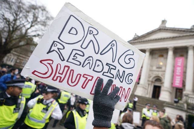 Protesters outside Tate Britain in London in February (James Manning/PA)