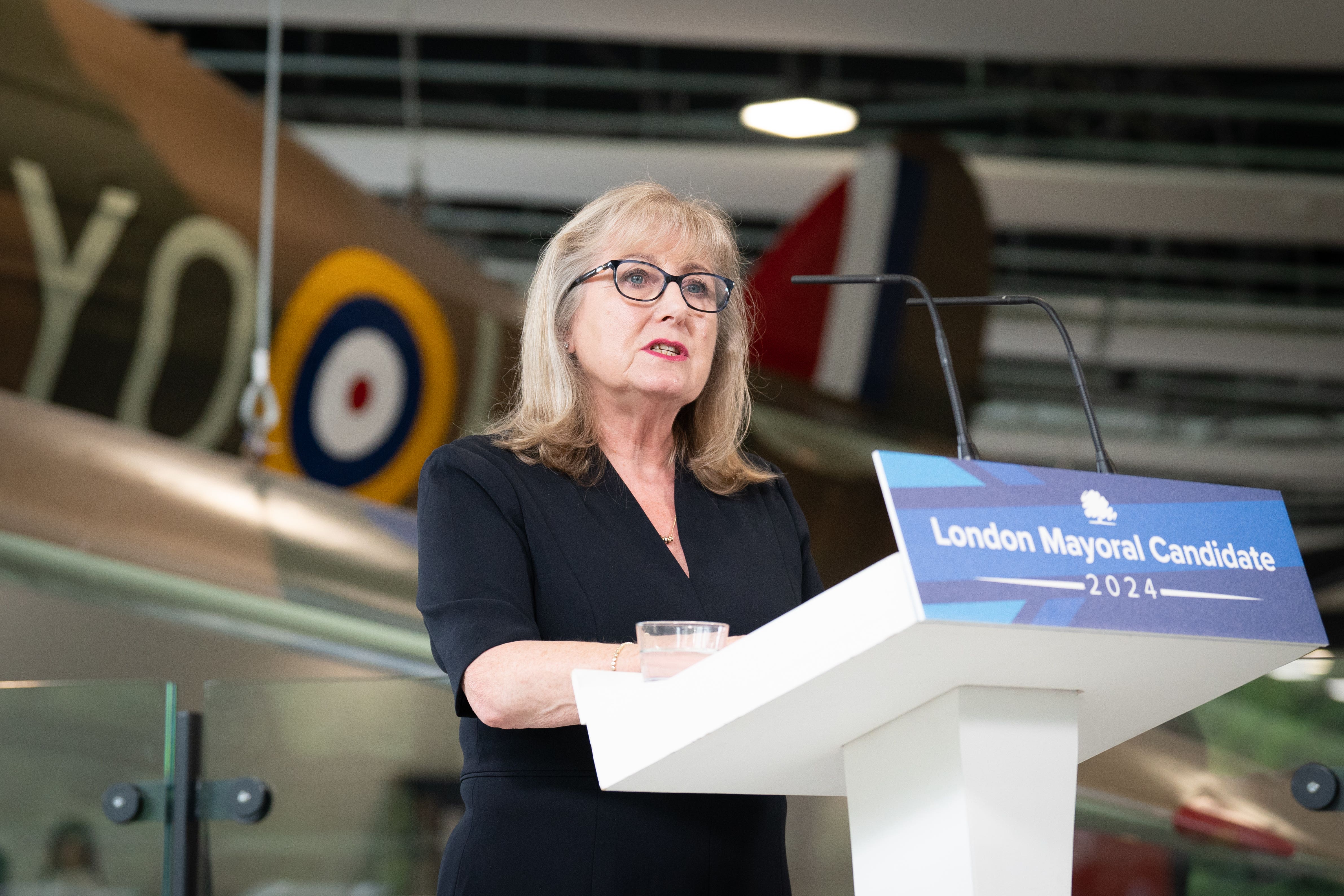 Councillor Susan Hall speaks at the Battle of Britain Bunker in Uxbridge, west London, after being named as the Conservative Party candidate for the Mayor of London election in 2024 (Stefan Rousseau/PA)