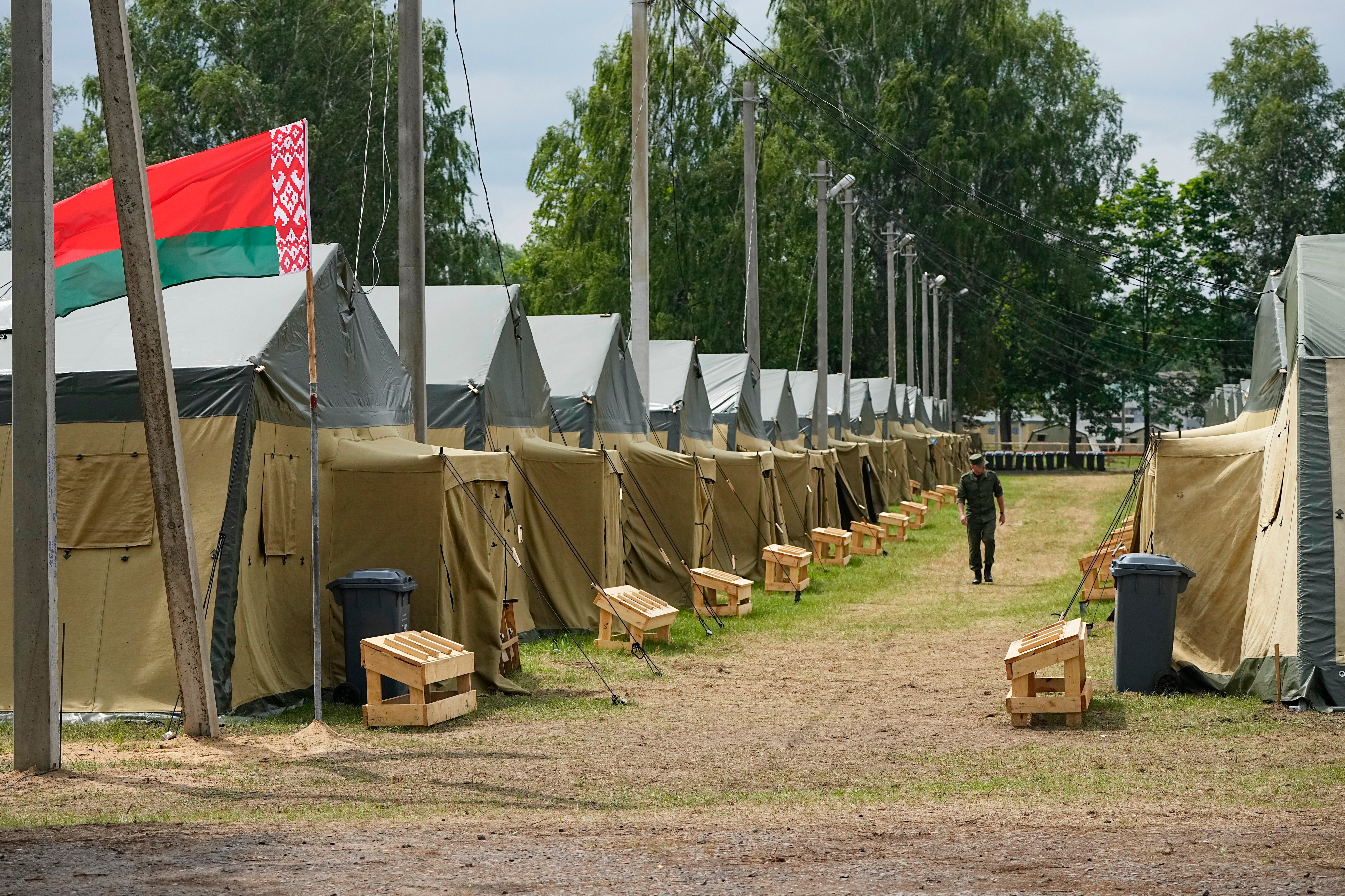 A view of the Belarusian army camp near Tsel village, about about 55 miles southeast of Minsk, Belarus