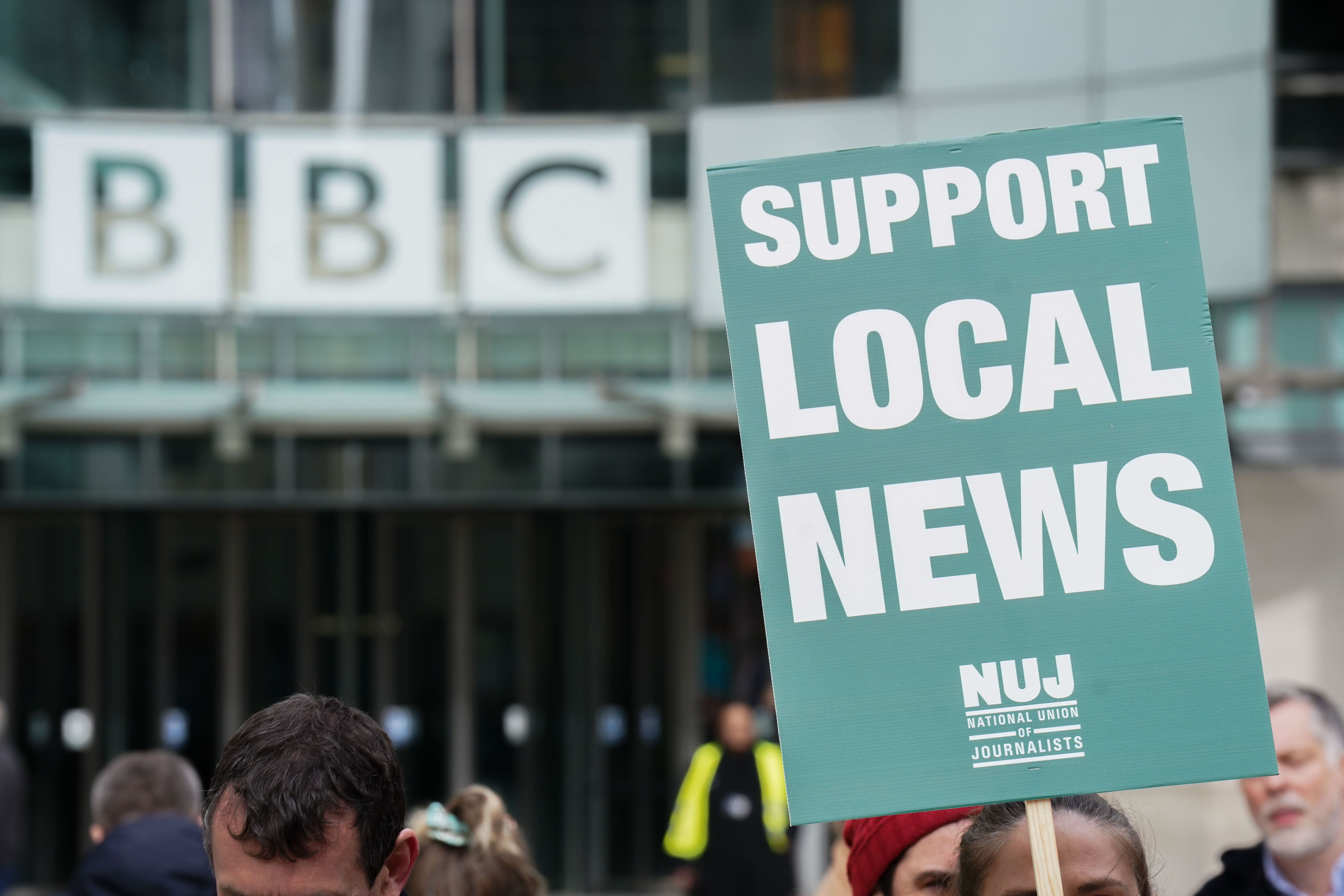 NUJ members at the BBC during a previous picket line at Broadcasting House in central London (PA)