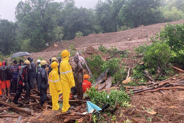 <p>Rescuers work at a site of a landslide in Raigad district, in India’s western Maharashtra state</p>