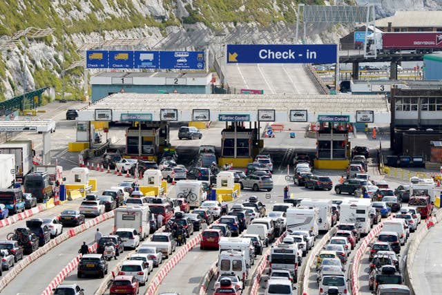 Cars queue at the Port of Dover in Kent ahead of the busy summer travel period (Gareth Fuller/PA)